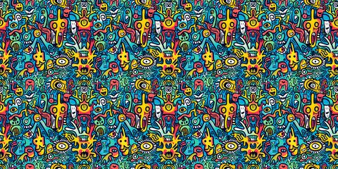 Naklejka premium Cartoon hand-drawn doodles on the subject of summer holidays theme seamless pattern