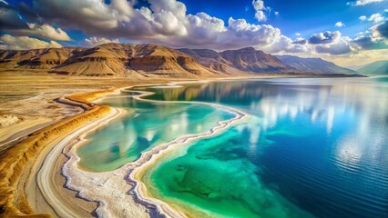 Fototapeta premium Dead Sea Israel Landscape: Jordanian View, Beaches, Salt Flats, Desert Scenery