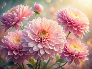Obraz premium Delicate Light Pink Oil Painting Flowers, Elegant Floral Art, Botanical Illustration