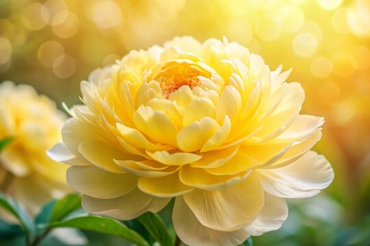 Delicate Lemon Chiffon Peony Closeup with Bokeh - Soft Floral Photography