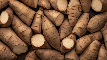 Close-Up of Peeled and Sliced Cassava Roots AI Generated