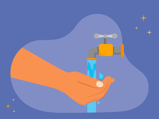 Man are performing ablution. Moslem illustration. Flat vector illustration concept.