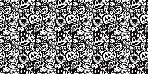 Cartoon hand-drawn doodles on the subject of summer holidays theme seamless pattern