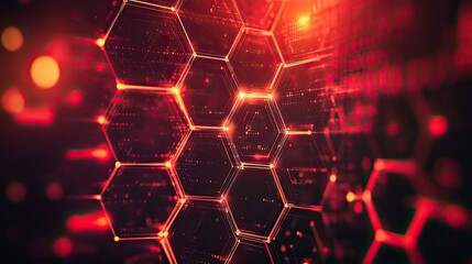 Abstract Red Technology Hexagonal Background, Representing Digital Connectivity, Network Systems, and Technological Advancement in the Digital World