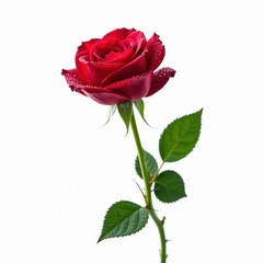 Single long-stemmed red rose, dew drops glistening , long stem rose, love, bloom