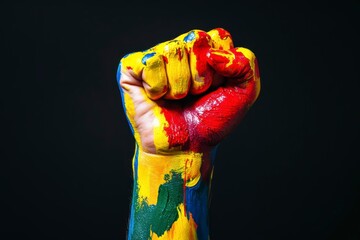 Colorful painted hands of a girl with artistic design