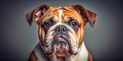 Obraz premium Minimalist English Bulldog Portrait, Studio Dog Photography, Close Up, Canine, Pet, Breed