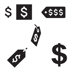 money, dollar, currency, bank, euro, banking, finance tag vector design icon symbol set 