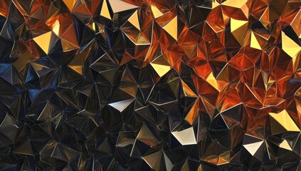 Abstract gold and black metallic triangular low-poly background.