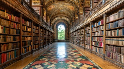 Obraz premium Grand Ornate Library Filled With Antique Books