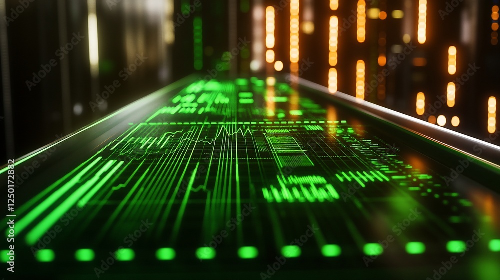 Aufkleber green digital data streams on a futuristic interface.