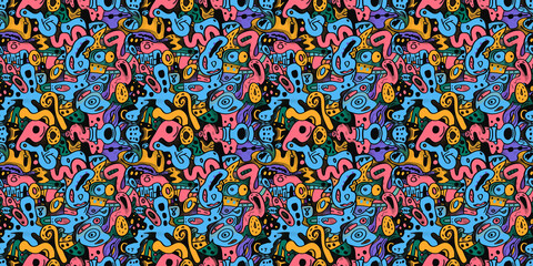 Cartoon hand-drawn doodles on the subject of summer holidays theme seamless pattern
