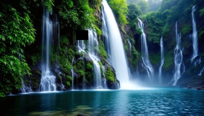 Obraz premium Serene Waterfall Oasis Hidden Within a Lush Tropical Forest