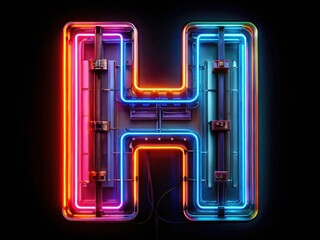 Obraz premium Neon Alphabet H Letter, Glowing Electric Sign, Bright Light, Clipping Path, Cyberpunk Style, Digital Art, Abstract Photography, Isolated H