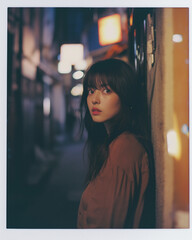 Expired Polaroid Film Portrait of a Young Japanese Woman in Vintage Aesthetic