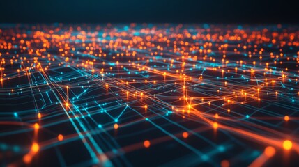 Obraz premium Global business network with glowing nodes and lines, symbolizing modern corporate connectivity and innovation.
