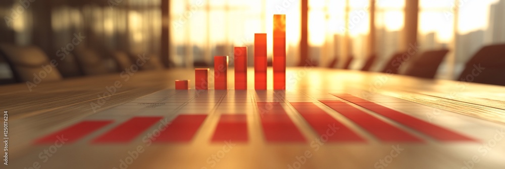 Poster red bar graph on a table showing growth, reflecting success and progress in business.