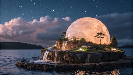 Obraz premium Surreal Sunset: Floating Island Dreamscape Haiku - Ethereal Nature Photography