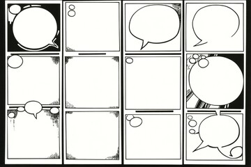Blank comic panels invite creativity, featuring empty speech bub