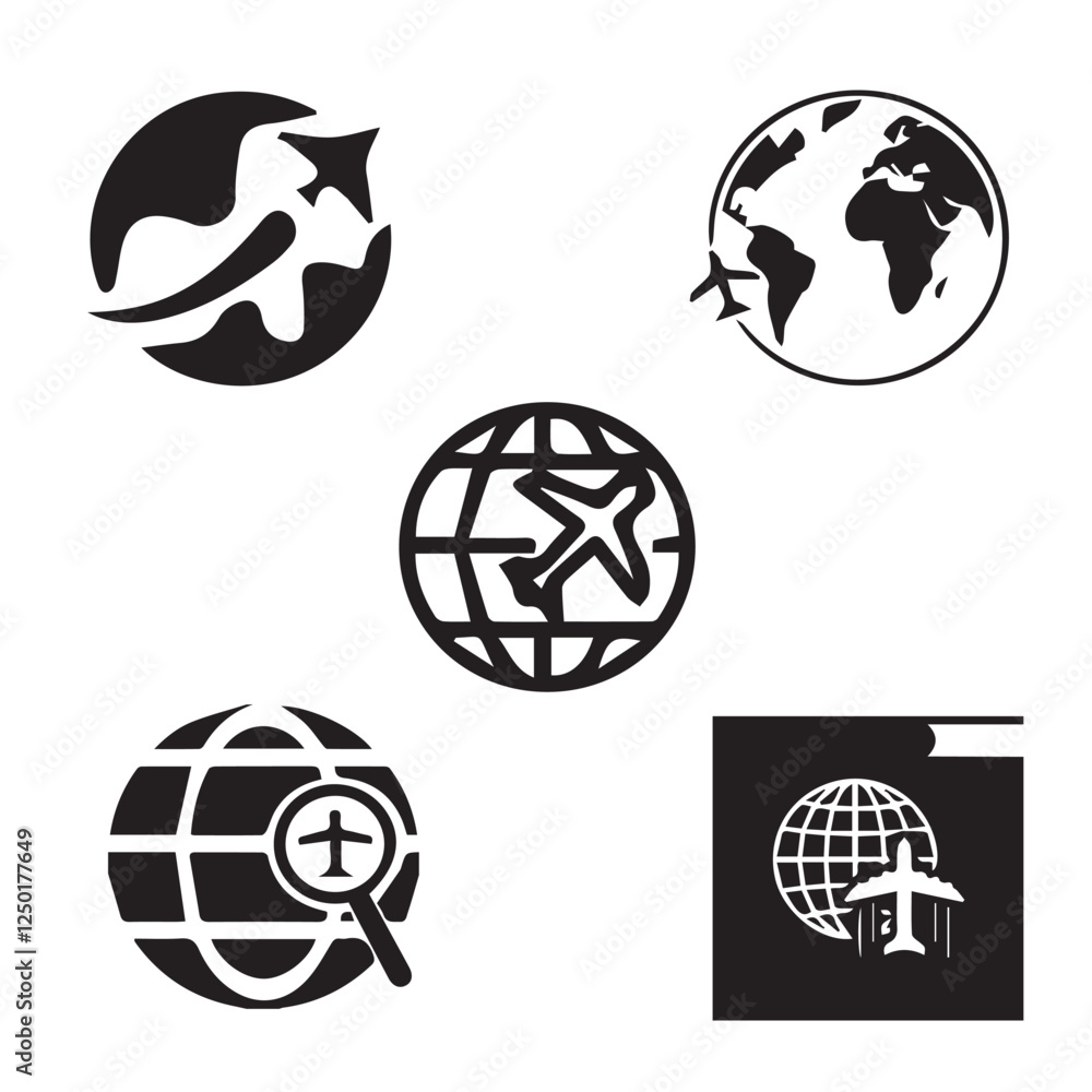 Aufkleber globe_with_plane vector design icon symbol set