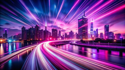 Obraz premium Dynamic Purple Magenta Pink Night Cityscape Motion Blur Background