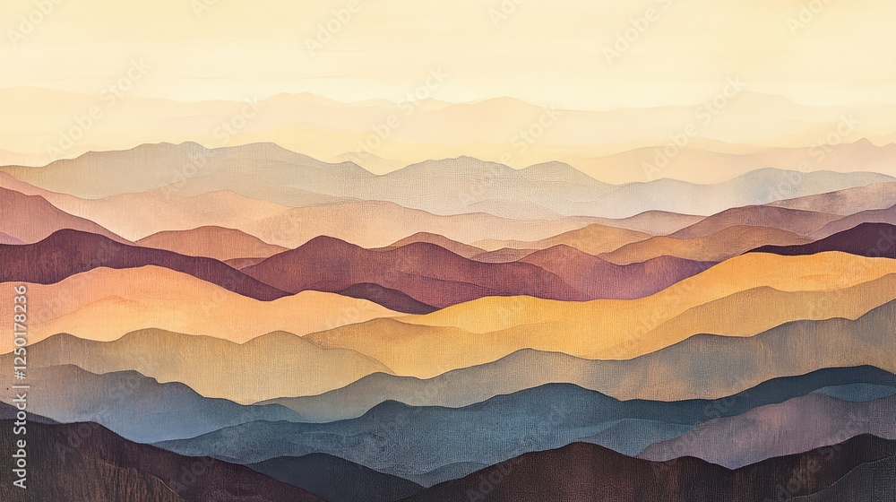 Aufkleber serene abstract landscape with soft gradient layers of mountains in warm and cool tones created with