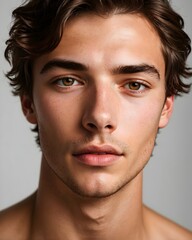 Fototapeta premium A close up of a young man with brown eyes.
