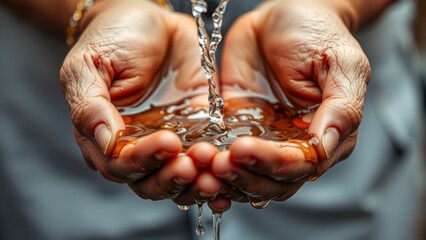 Water Flowing Through Hands in Comforting Scene