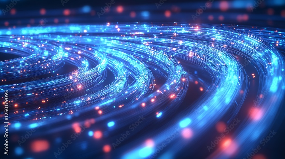 Poster Vibrant flowing light trails in blue and red creating an abstract pattern against a dark background for a dynamic visual experience : Generative AI