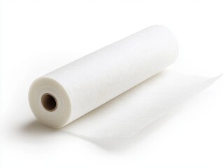 Fototapeta premium Roll of White Non-Woven Fabric, Unrolled on White Background.