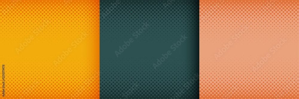 Sticker elegant colors halftone design background in set of three