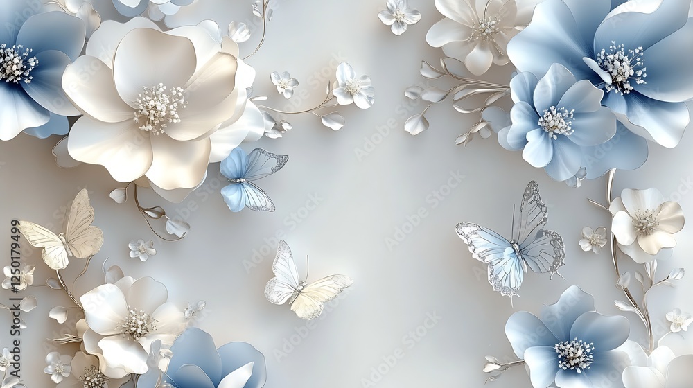 Aufkleber beautiful floral arrangement with soft colors and delicate butterflies on a light background : gener