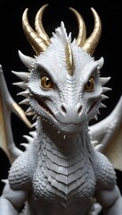 Obraz premium Adorable White Baby Dragon 3d Render Gold Horns