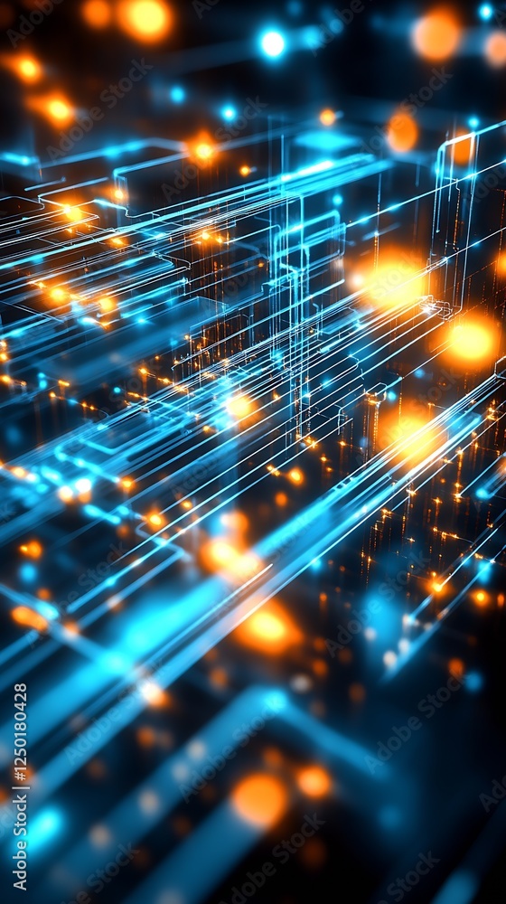 Leinwandbilder Vibrant abstract representation of technology with glowing lines and luminous nodes in a digital space : Generative AI