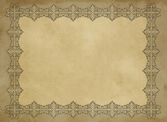 Old grunge paper background with decorative frame.
