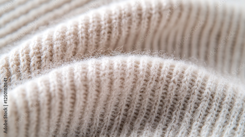 Poster detailed view of light beige knitting fabric highlighting its unique fibers and texture : generative
