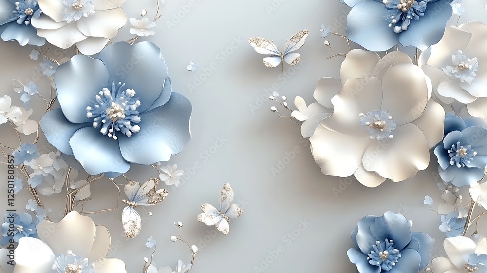 Poster elegant floral design with butterflies and soft pastel colors on a creamy background : generative ai