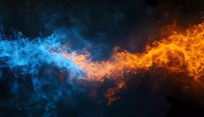 Abstract fluid background, blue and orange gradient, black background