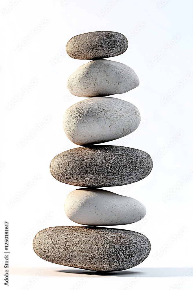 Poster Carefully stacked smooth stones creating a harmonious balance symbolizing tranquility and nature : Generative AI