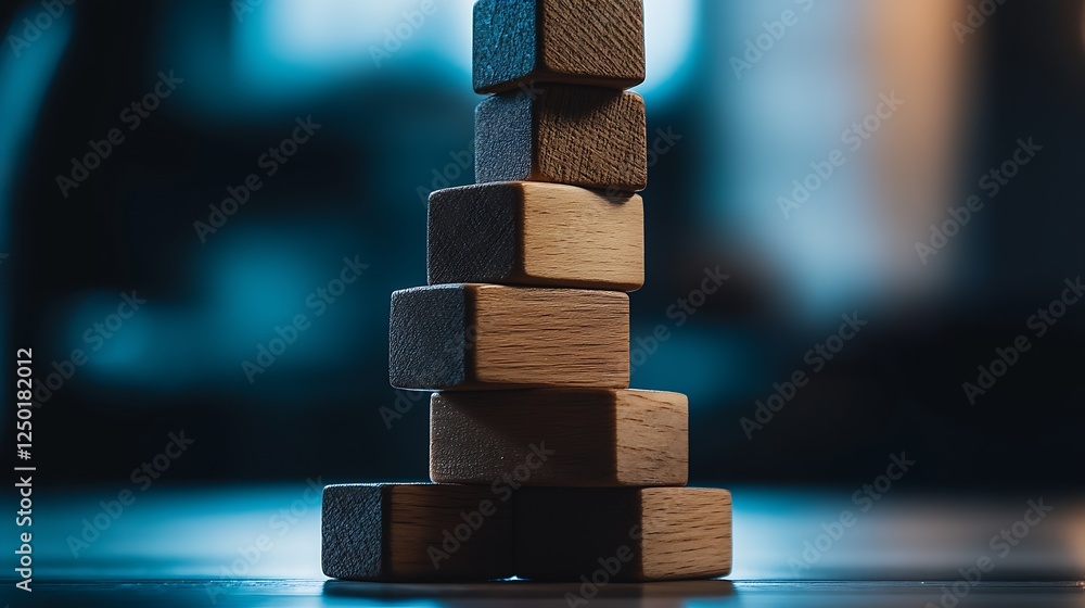 Aufkleber Artistic composition of wooden blocks stacked in a modern setting symbolizing creativity and structure : Generative AI