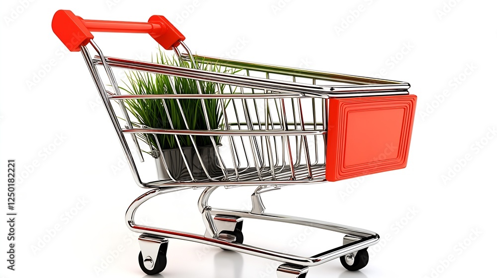 Poster shopping cart featuring a potted plant creating a unique and modern decor item : generative ai