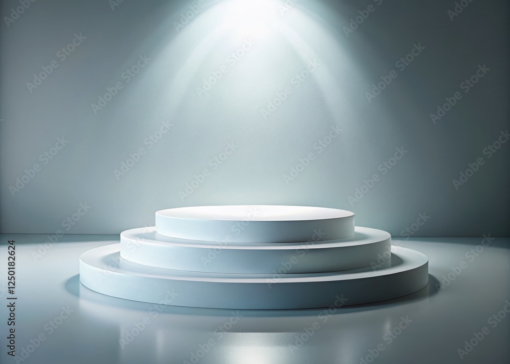 Poster empty white round podium, long exposure 3d render - minimalist product display stage