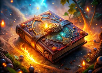 Enchanted Book Close-Up: Magical Fantasy Literature Aerial Drone Shot