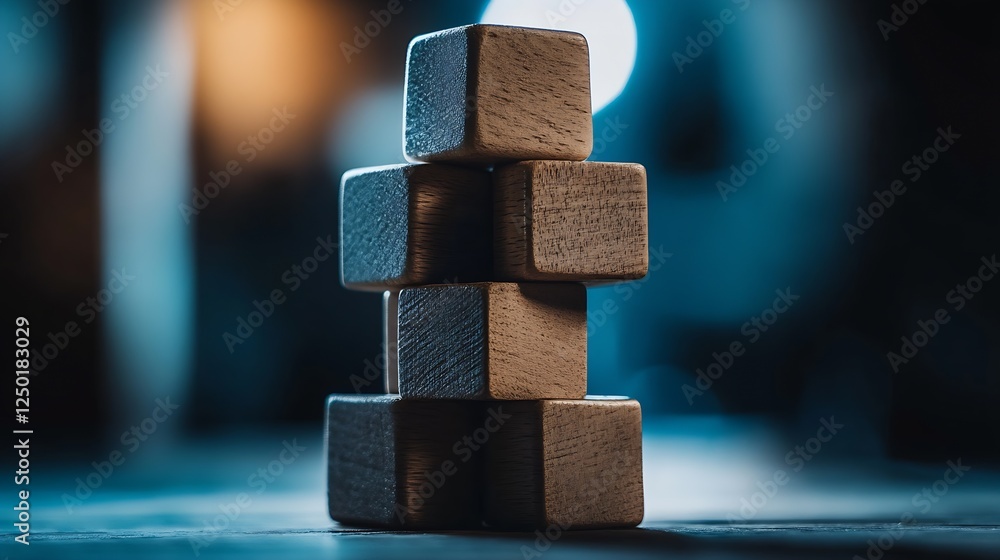 Aufkleber Intricate arrangement of wooden blocks in a contemporary atmosphere representing play and design dynamics : Generative AI