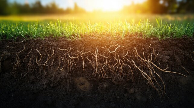 Grass Roots and Soil in Sunset Light Nature's Foundation.