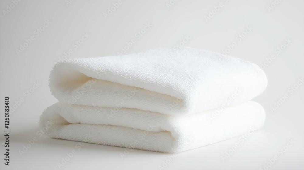 Poster Elegant white towels folded neatly on a smooth surface inviting comfort and cleanliness to your space : Generative AI