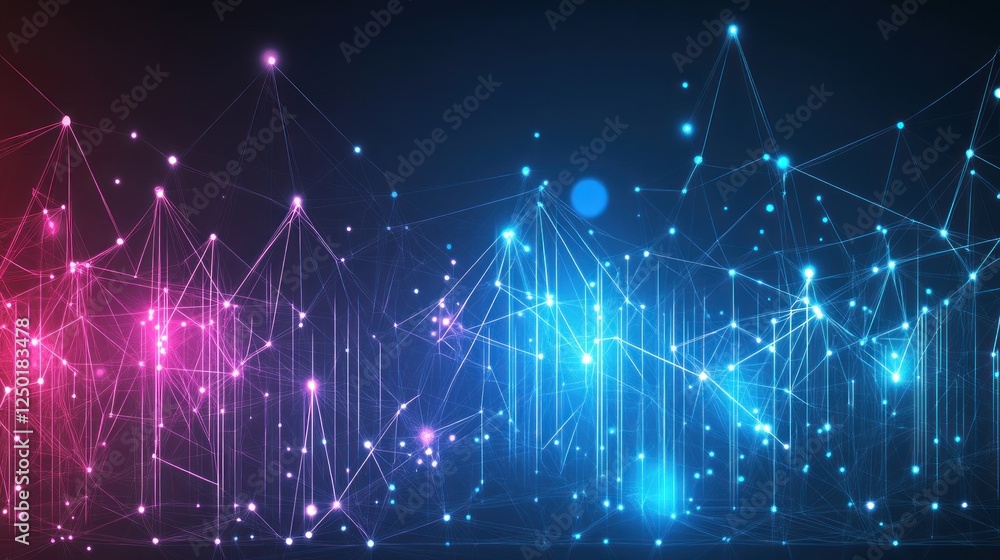 Poster abstract digital network connection with glowing nodes and lines