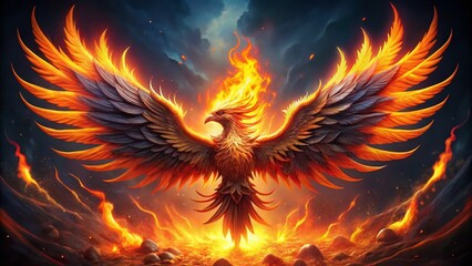 Fototapeta premium Fiery Phoenix Rebirth: Majestic Bird of Fire and Glory Stock Photo