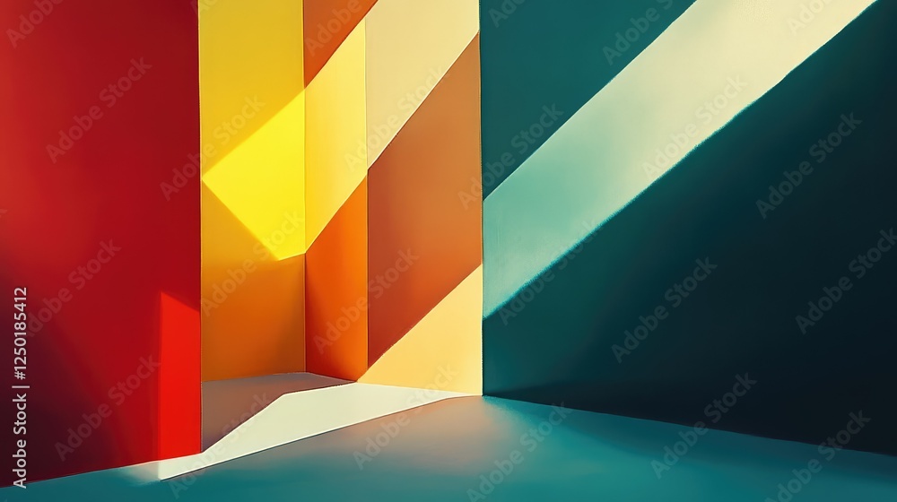 Poster vibrant abstract interior with dynamic lighting and geometric shapes creating a playful atmosphere o