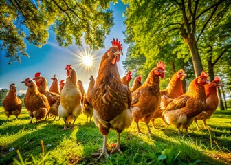 Free-Range Chickens in Lush Dutch Paddock - Happy Hens Grazing in Green Field